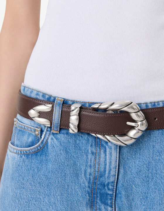 LEATHER BELT WITH SCULPTED BUCKLE