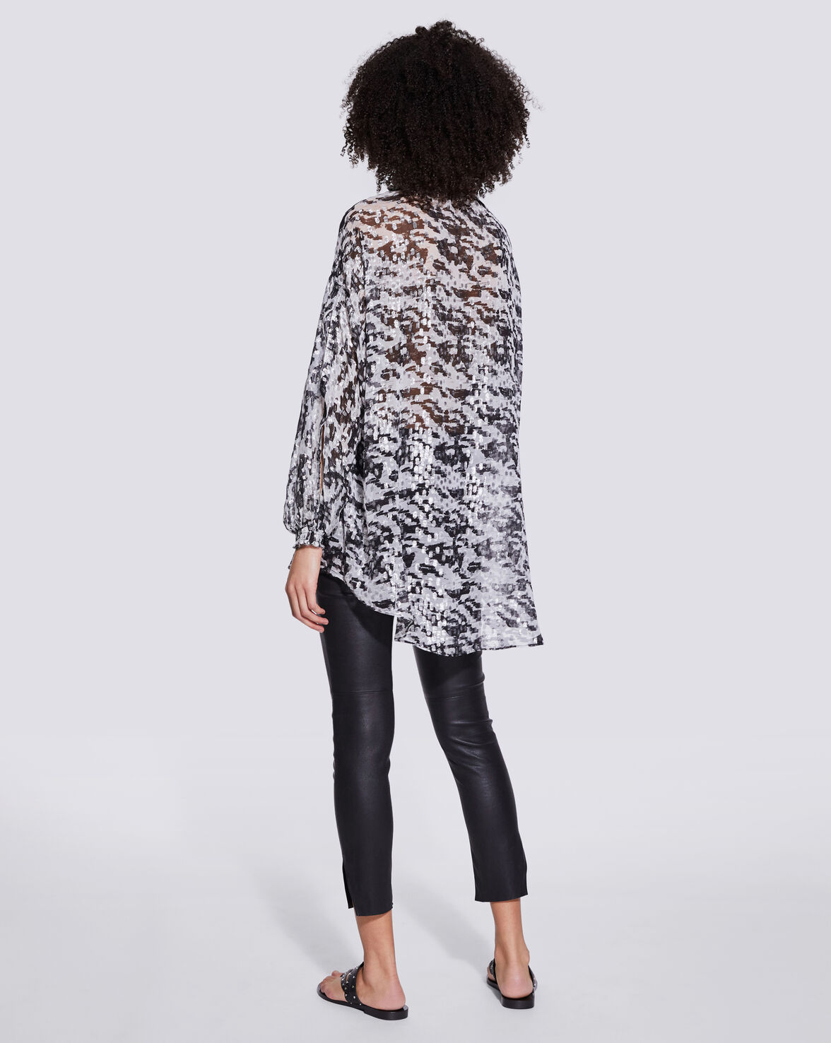 SELLA METALLIC PRINT TIE BLOUSE TOP image number null