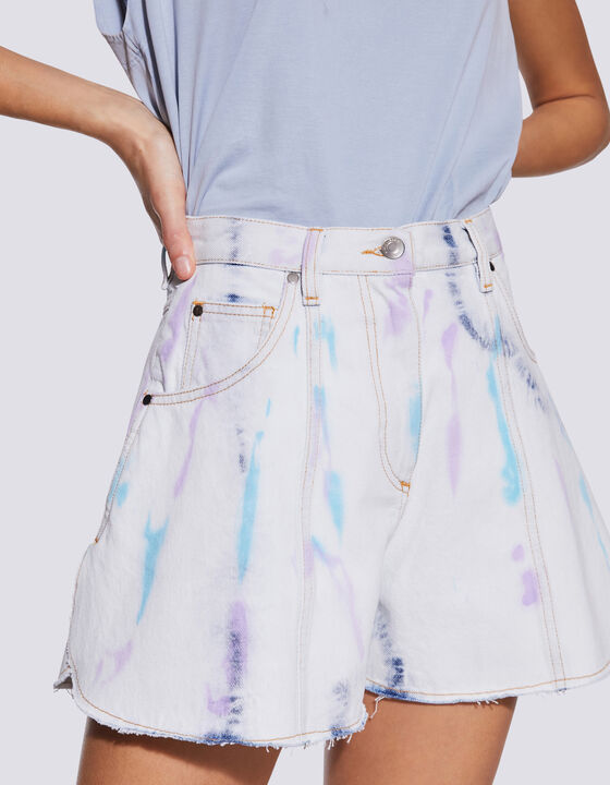 GERMIN WIDE LEG TIE DYE DENIM SHORTS