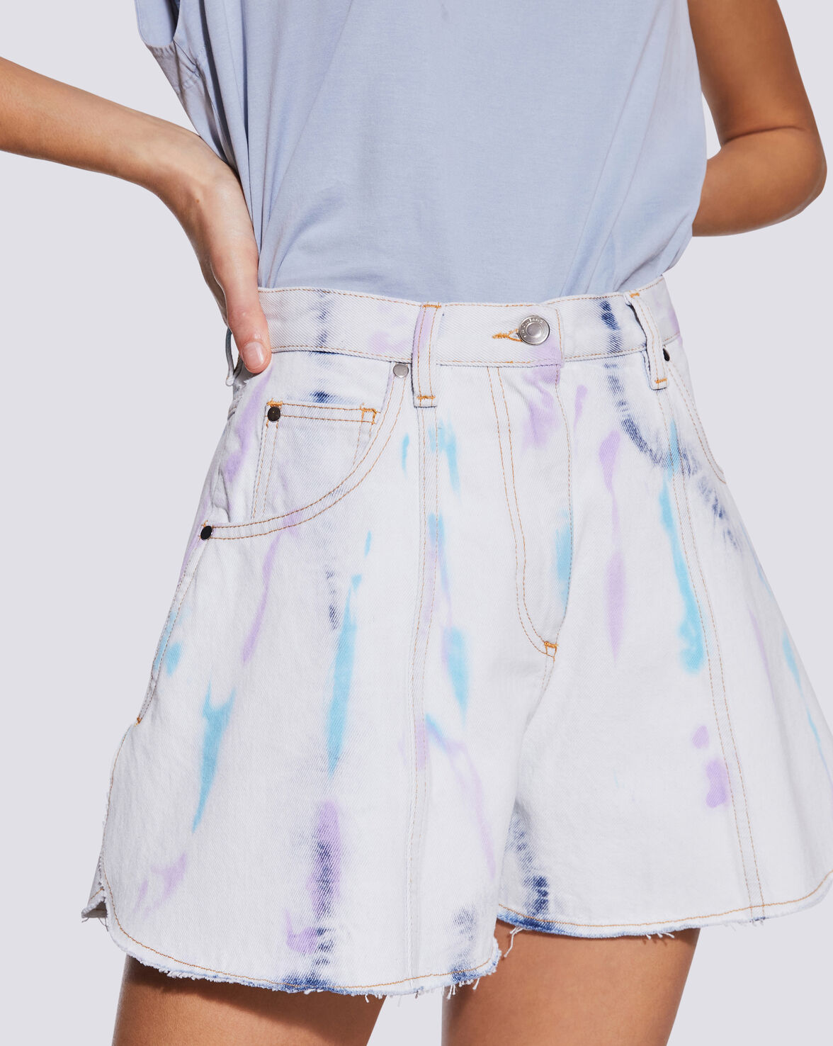 GERMIN WIDE LEG TIE DYE DENIM SHORTS image number null