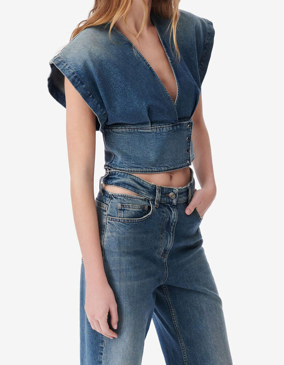 TOP EN DENIM &Agrave; ENCOLURE EN V
