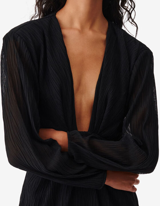 LONG DRAPED V-NECK DRESS