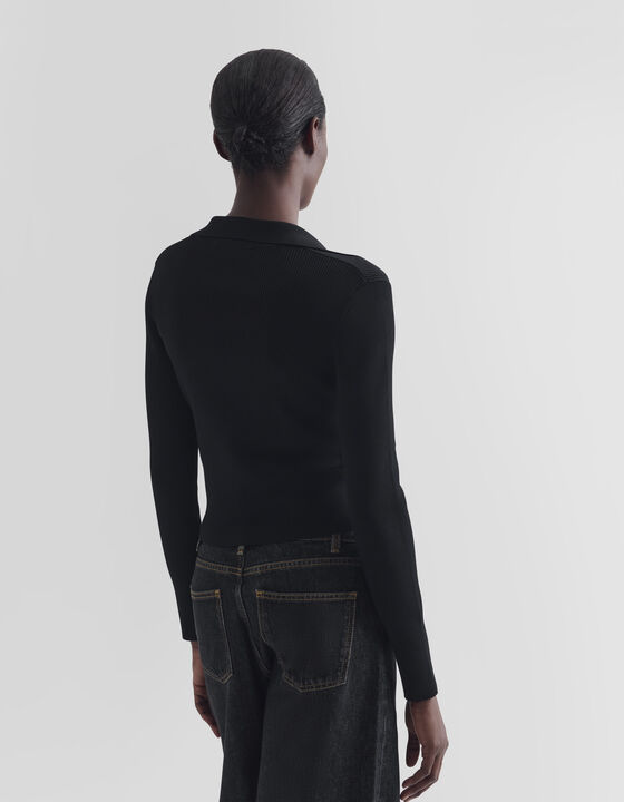 RIBBED POLO-COLLAR TOP