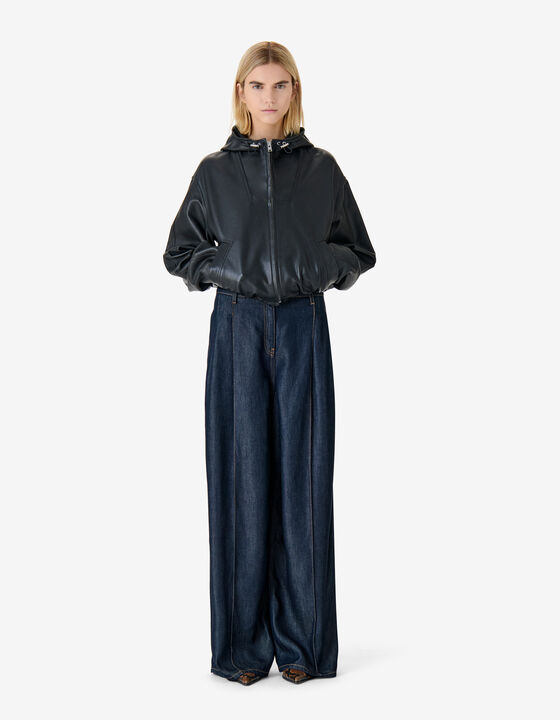 WIDE-LEG SATIN DENIM PANTS