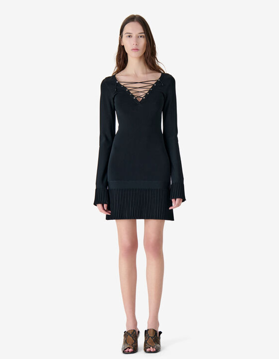 SHORT V-NECK DRESS WITH LACE-UP DETAIL