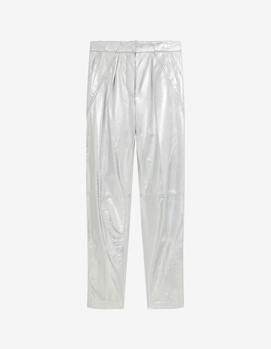 SILVER LEATHER CARROT PANTS