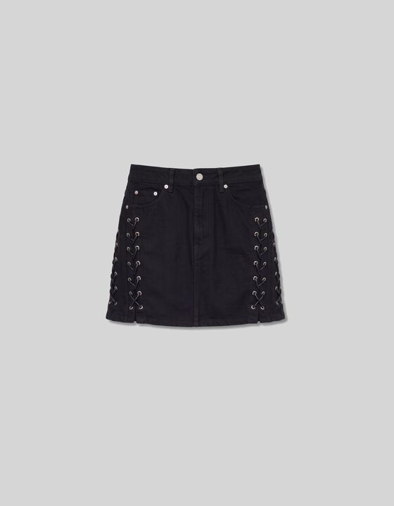 LACE-UP DENIM SKIRT