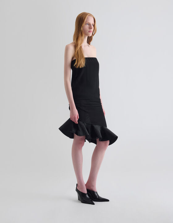 LEATHER RUFFLED TUBE DRESS