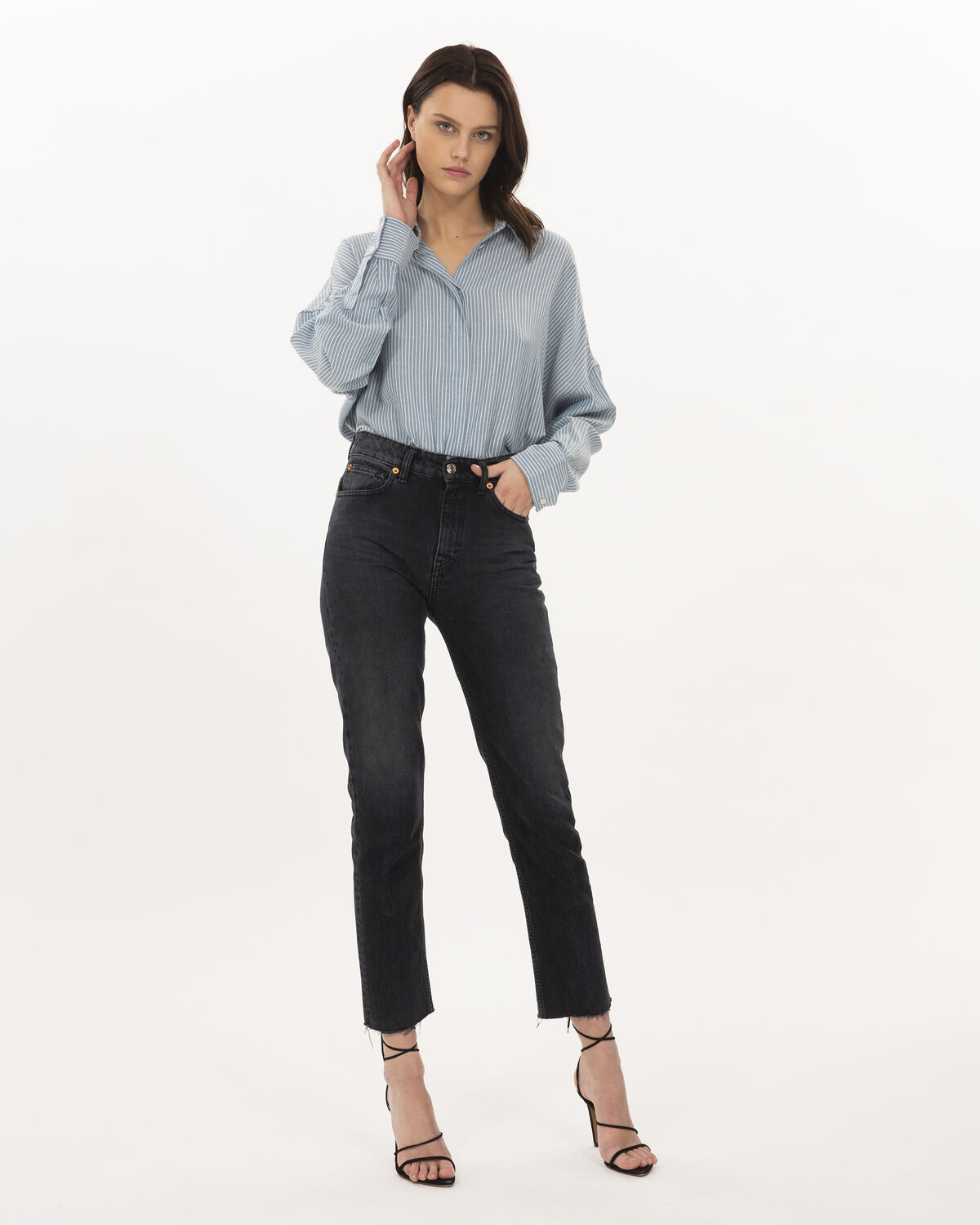 Photo of IRO Paris Markina Shirt Light Blue - This Blue Striped Shirt Is Distinctive For Its Oversized Design. Fitted Into Trousers, It Can Be Worn For All Types Of Occasions. Shirts-Tops