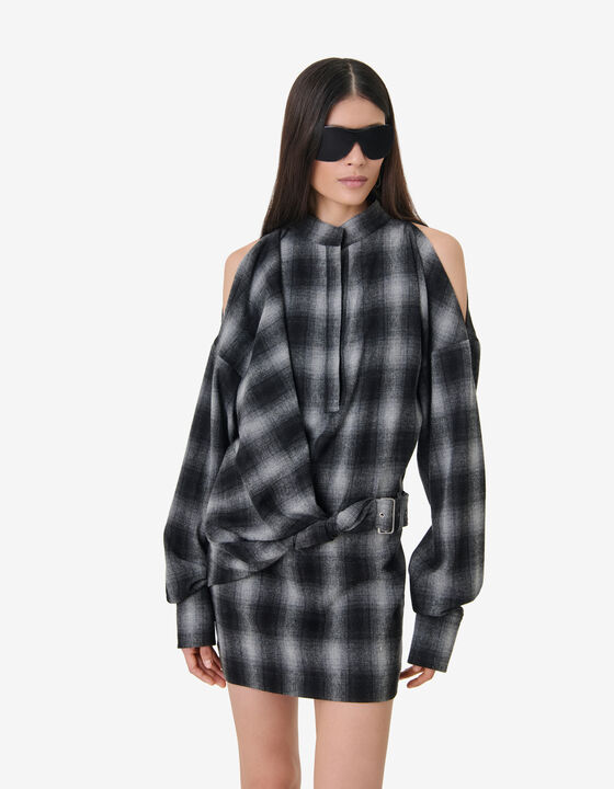 CHECKED MAO COLLAR DRESS