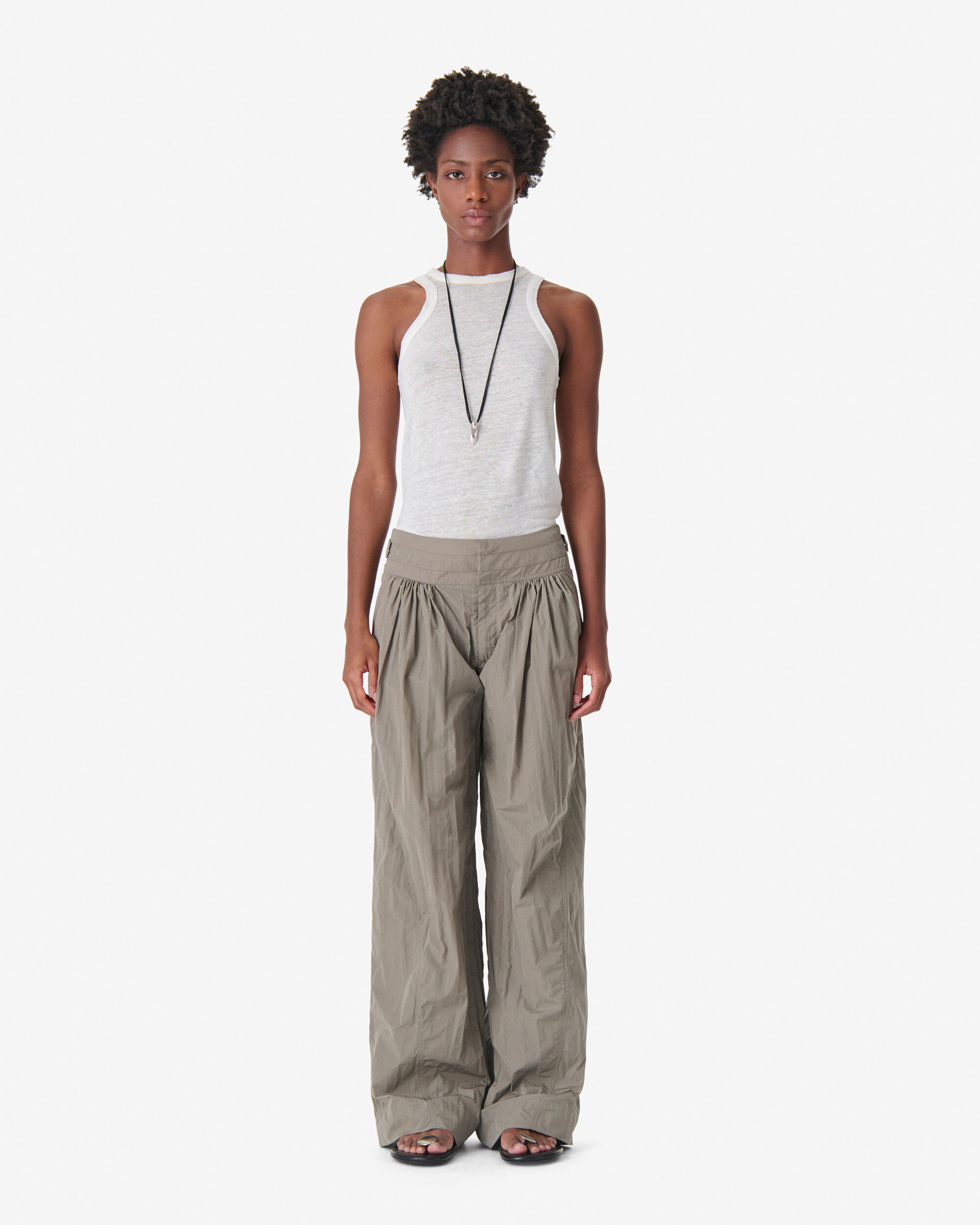 WANNI women khaki wide-leg pants with structured waistband | IRO