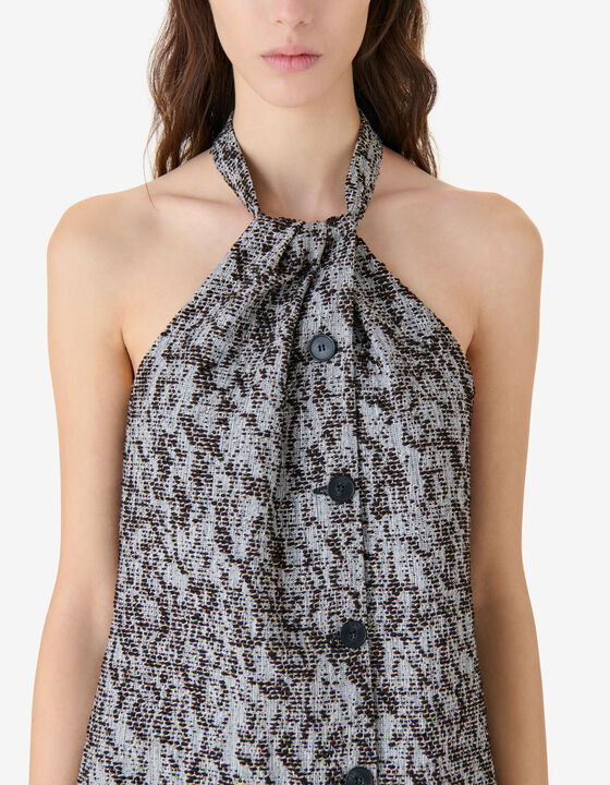 ROBE EN TWEED COL HALTER