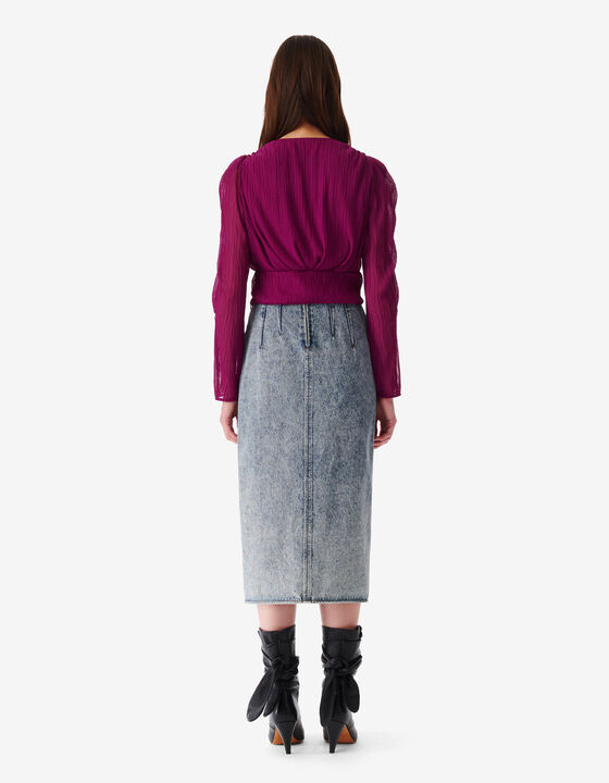 CROPPED AND PLEATED V-NECK TOP