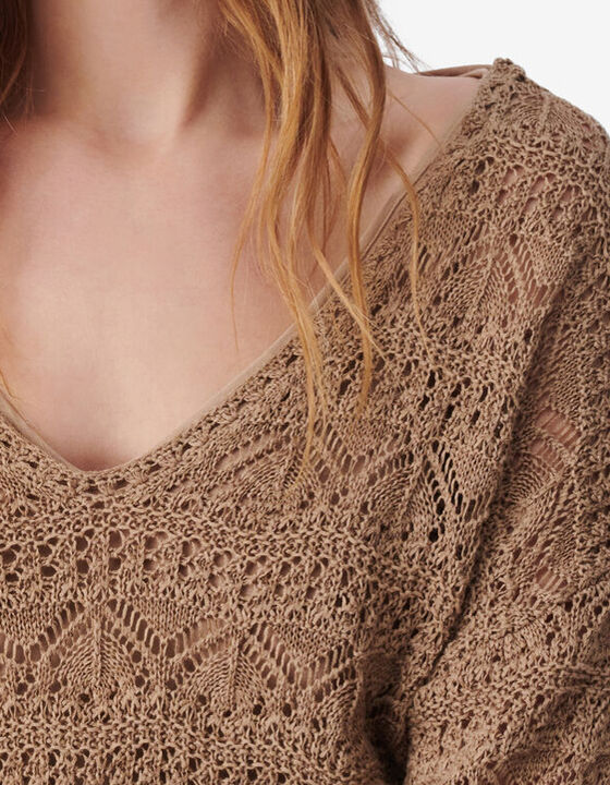 V-NECK CROCHET MINI DRESS