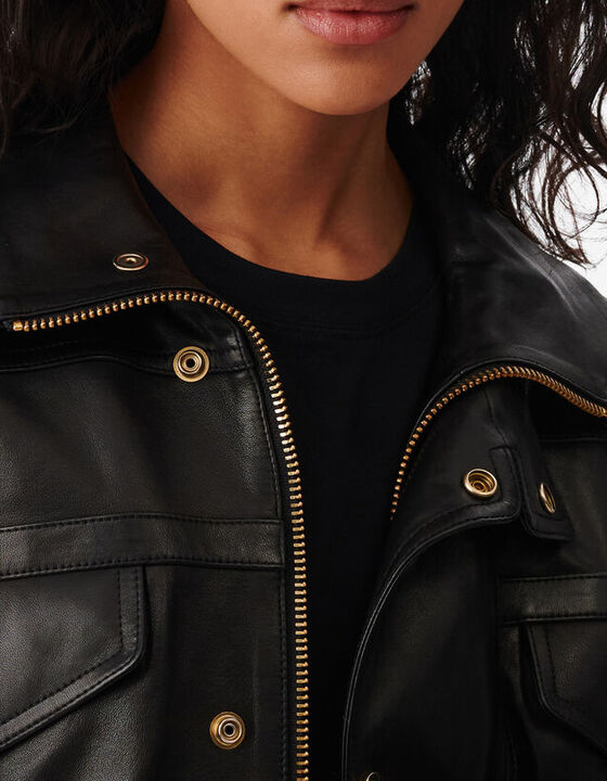 STAND-UP COLLAR LEATHER JACKET