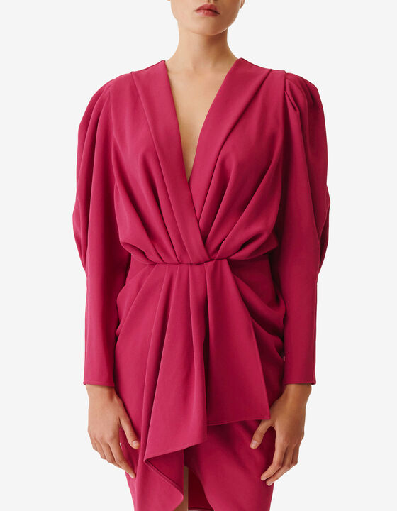 SHORT PLEATED V-NECK DRESS