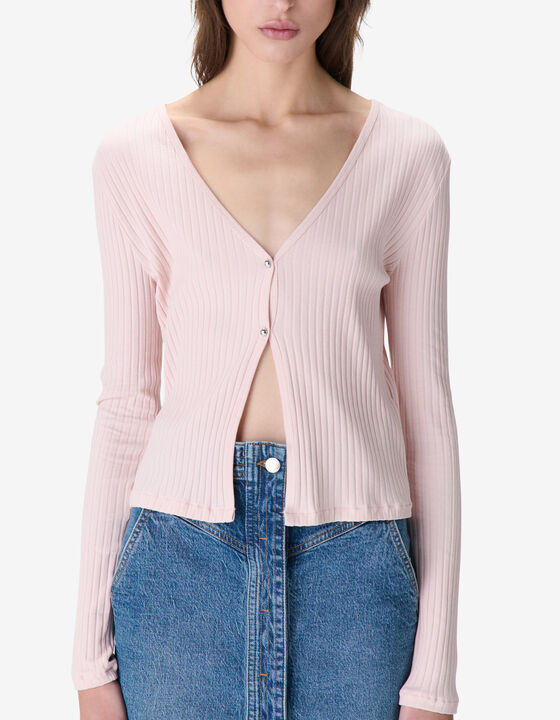 RIBBED V-NECK CARDIGAN