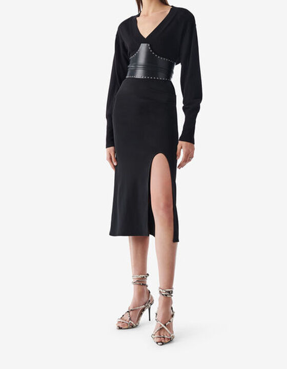 SLIT-FRONT MIDI SKIRT