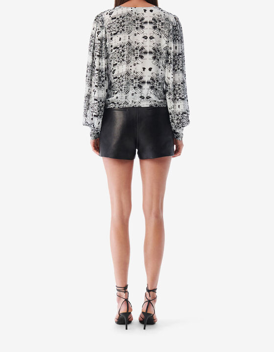 PRINTED V-NECK TOP WITH CUT-OUTS