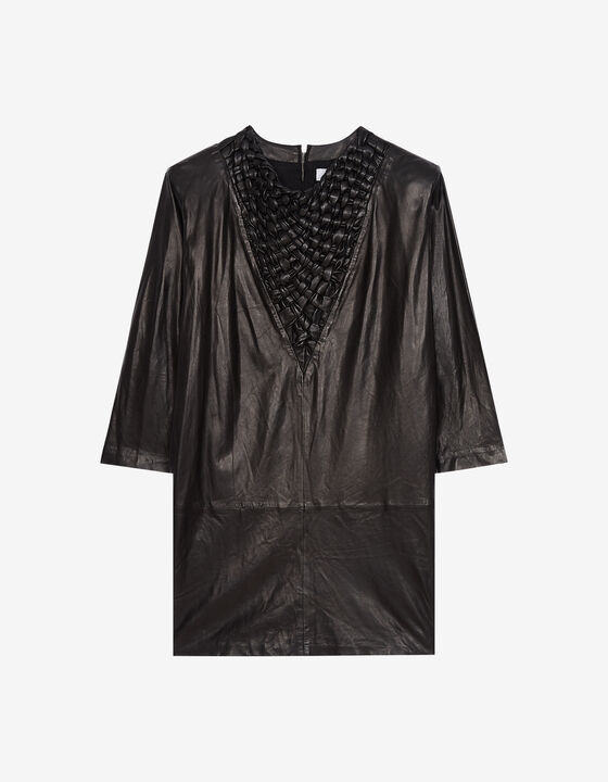 LEATHER DRESS WITH SHOULDER PADS