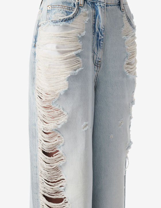 DESTRESSED WIDE-LEG JEANS