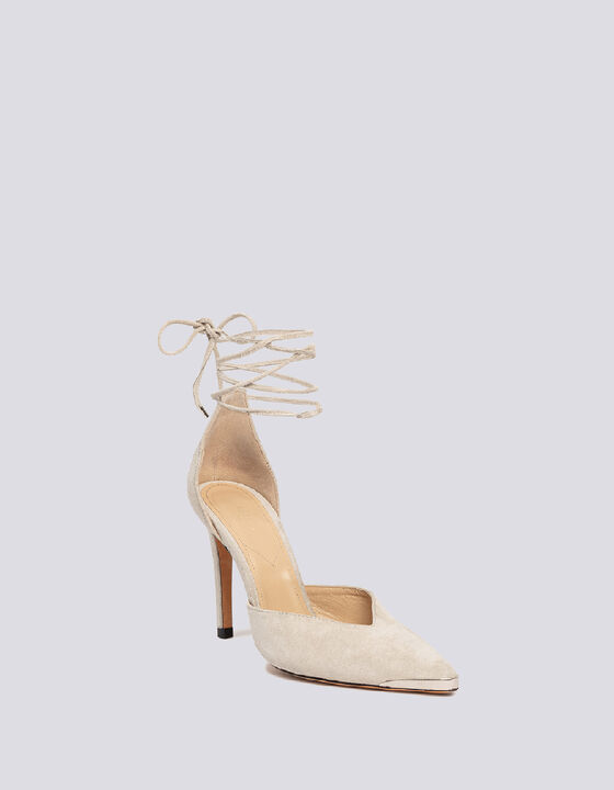 MIFAL SUEDE POINTED TOE ANKLE TIE PUMPS