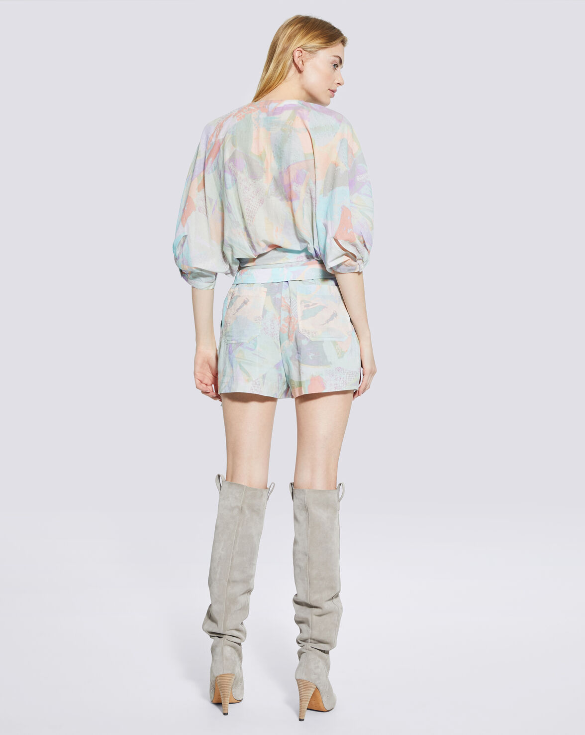 CERANX GEOMETRIC PRINT WRAP MINI JUMPSUIT image number null