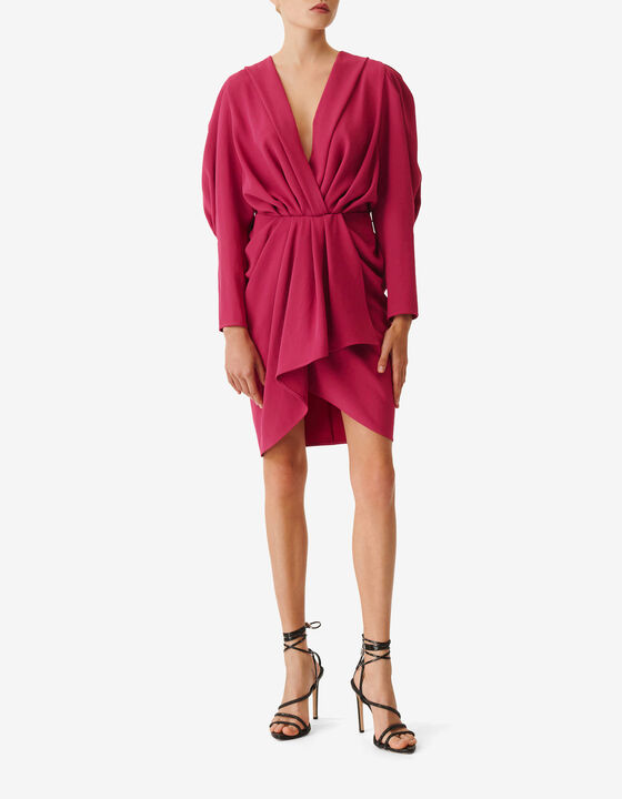 SHORT PLEATED V-NECK DRESS