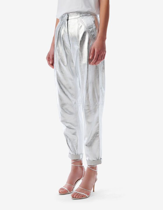 SILVER LEATHER CARROT PANTS