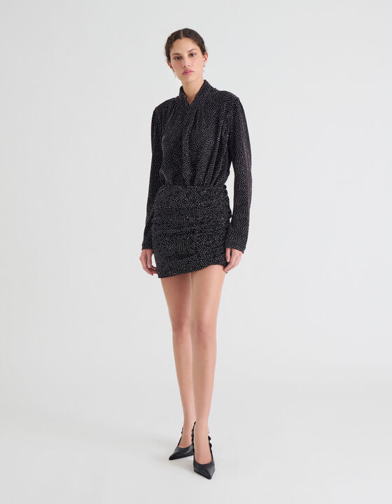 DRAPED SKIRT WITH RHINESTONES