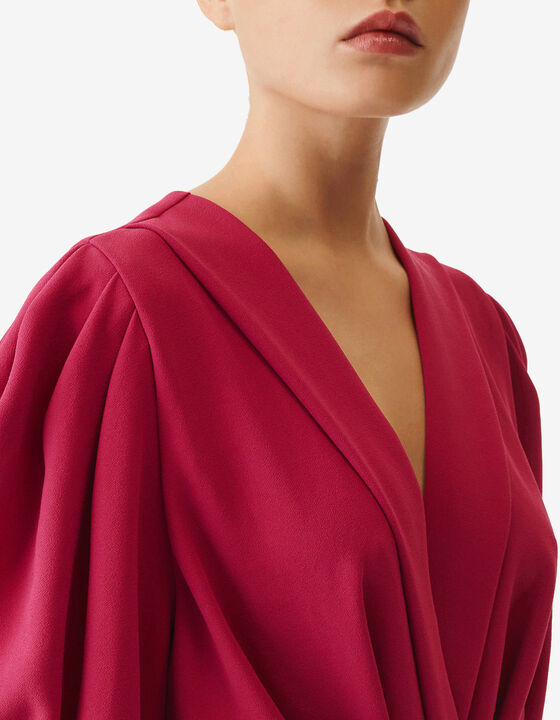 SHORT PLEATED V-NECK DRESS