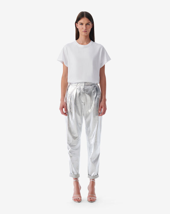 NIL SILVER LEATHER CARROT PANTS