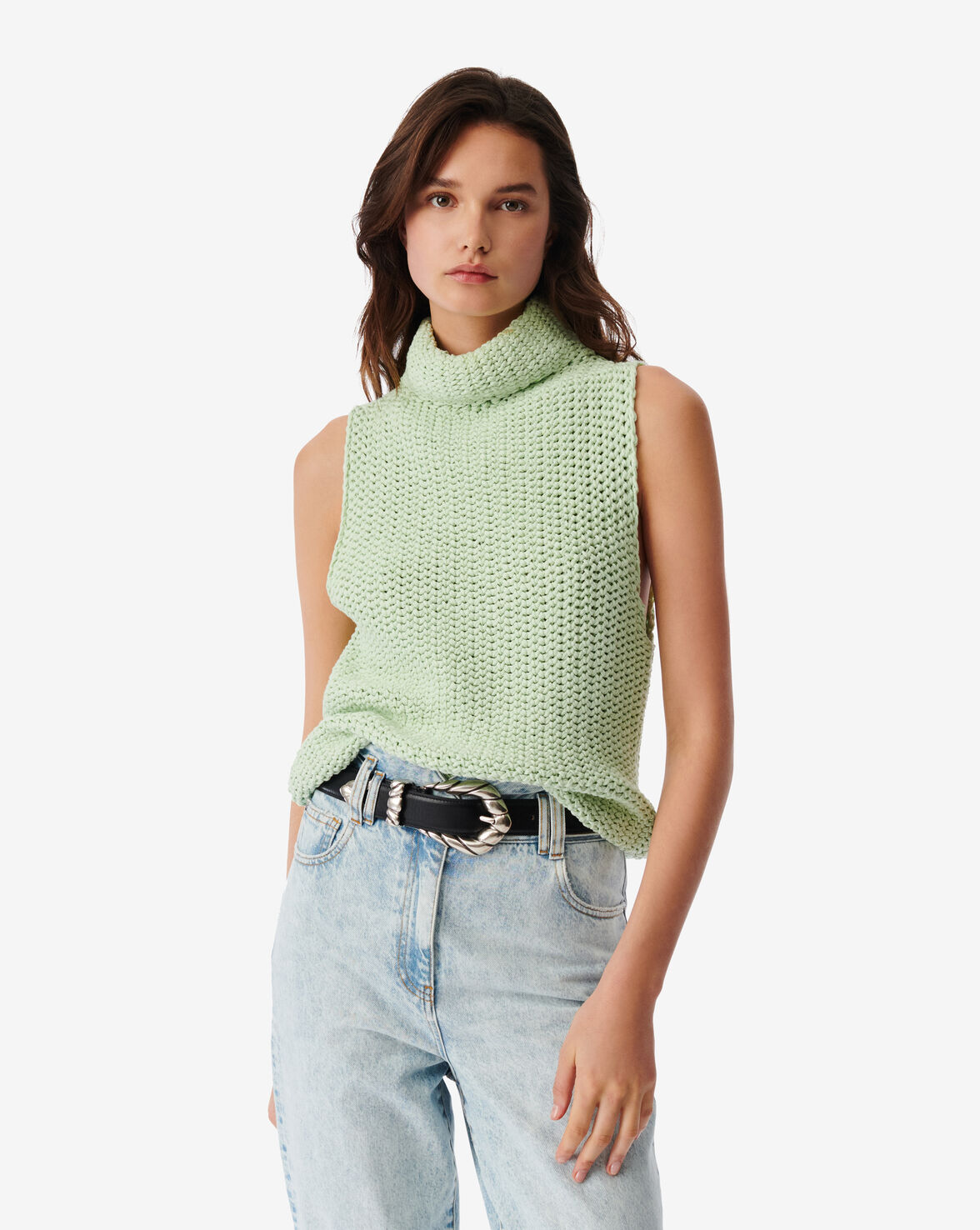Iro Uliva Stand-up Collar Tank Top In Light Green
