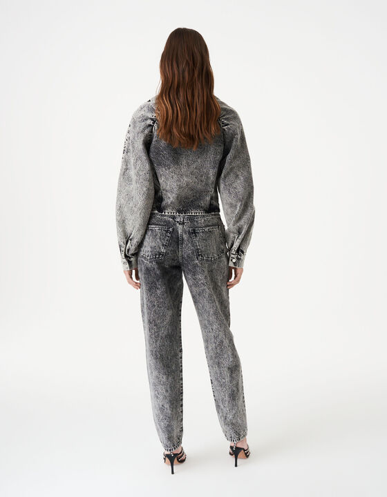 V-NECK FADED DENIM TOP