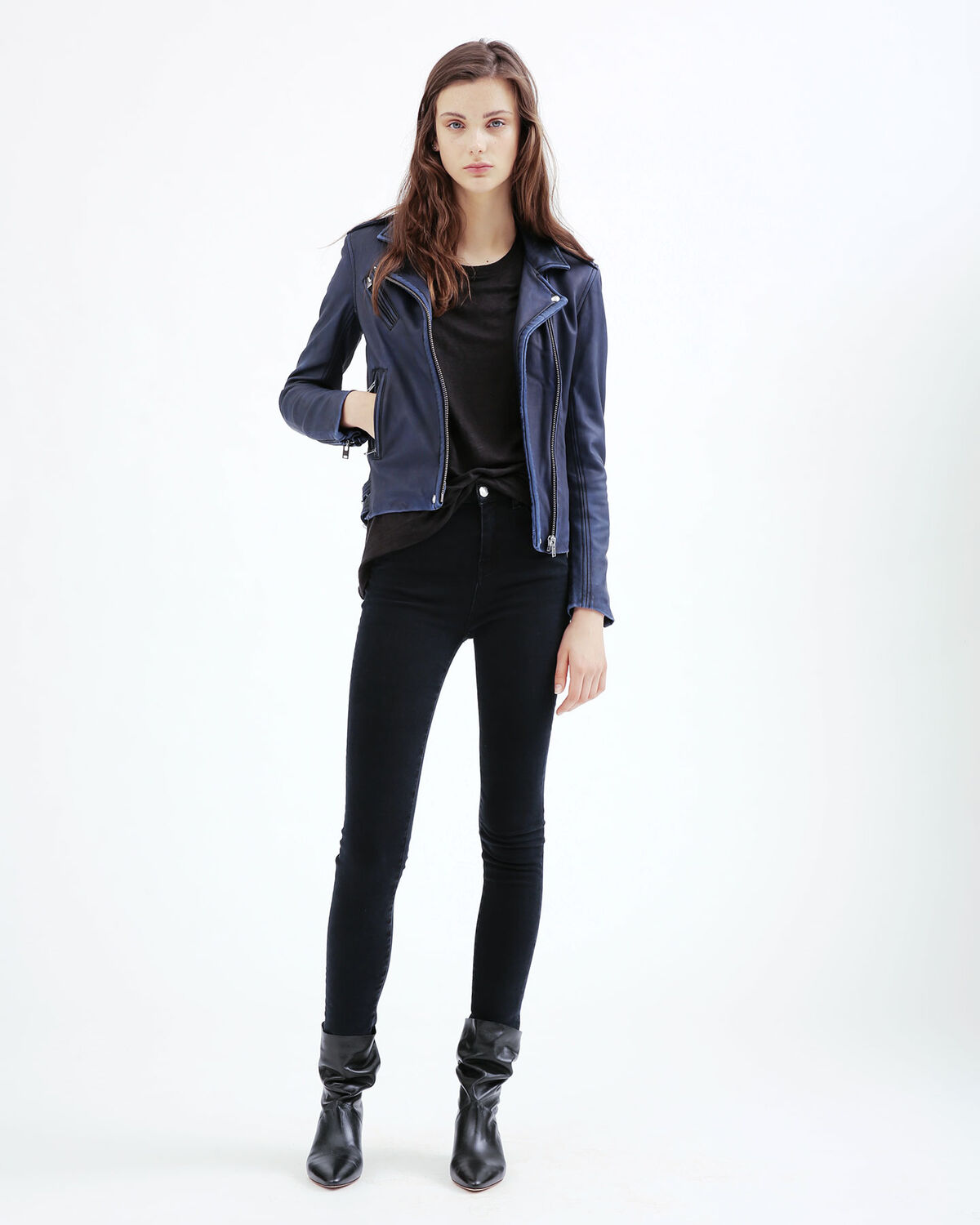 Iro Fall Winter 17 Collection Han Leather Jacket Iro Han Leather Jacket Navy