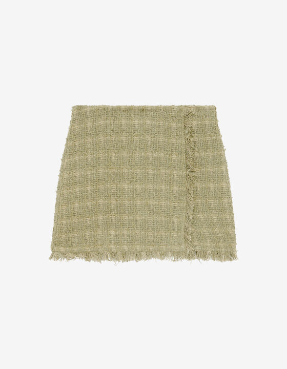 JUPE COURTE EN TWEED &Agrave; FRANGES