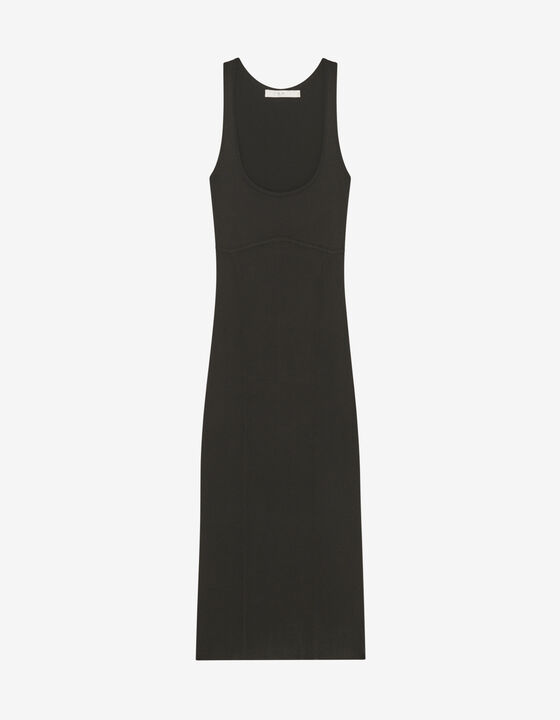 RIBBED SQUARE NECK MIDI DRESS