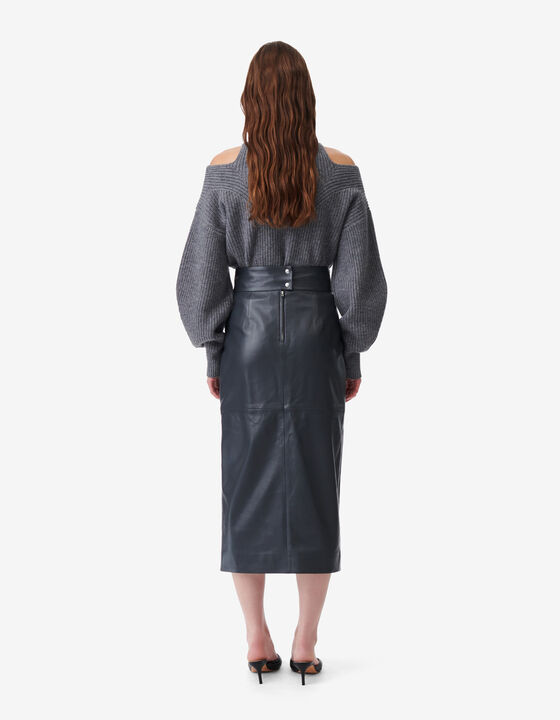 LEATHER MIDI SKIRT