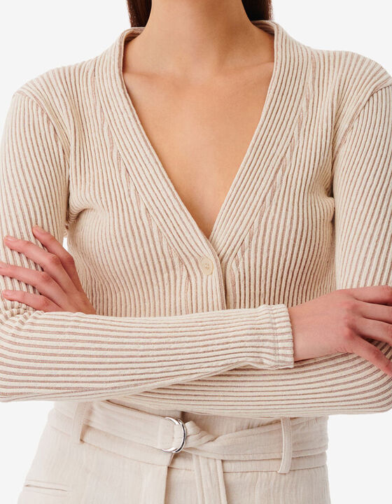 RIBBED V-NECK CARDIGAN