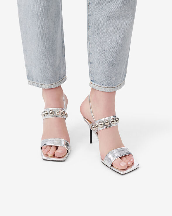 CHLORITE SILVER HIGH-HEELED LEATHER SANDALS