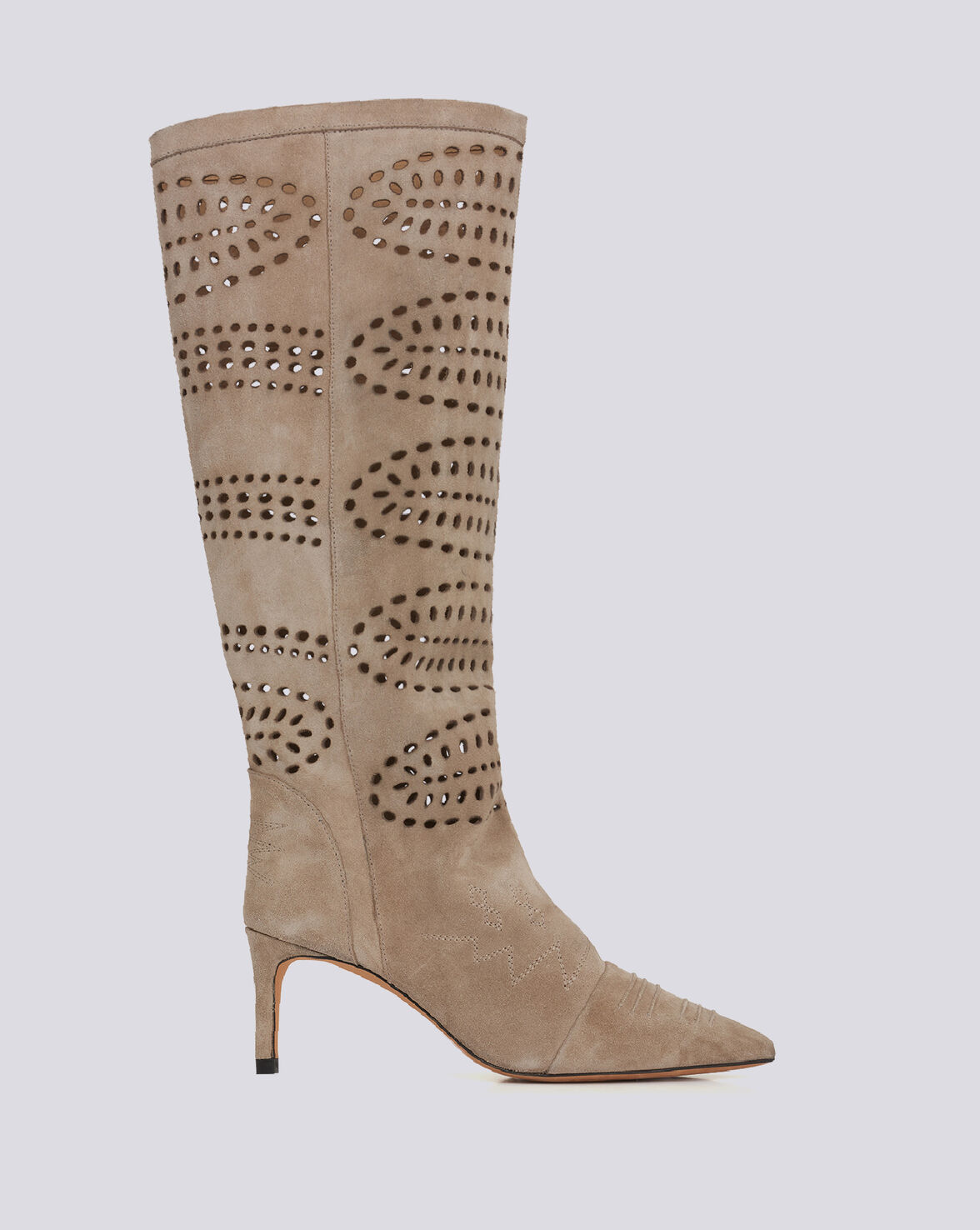 HORSE POINTED TOE PERFORED HIGH BOOTS image number null
