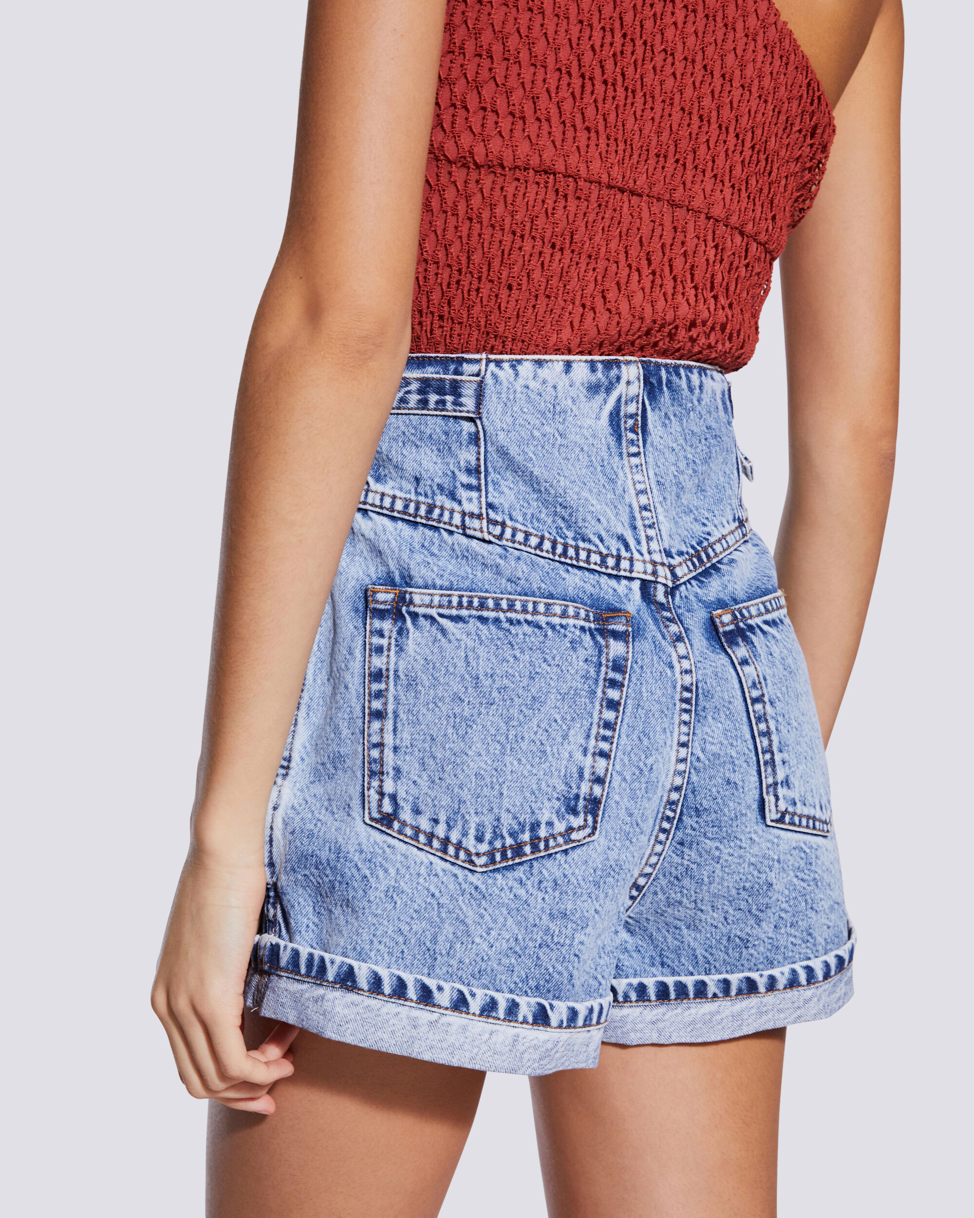 wide denim shorts