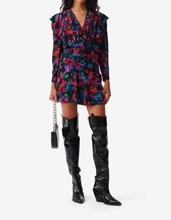 SHORT PRINTED V-NECK DRESS