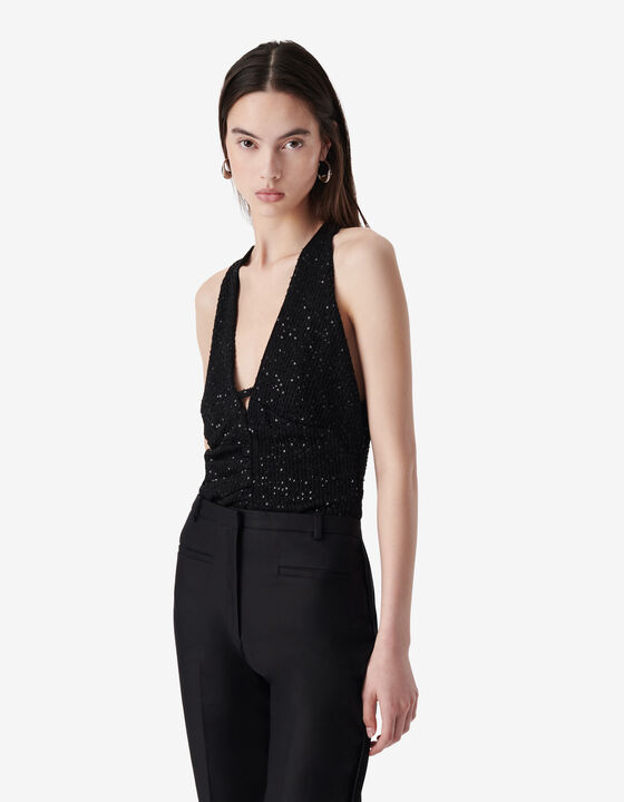 SEQUINNED V-NECK TOP