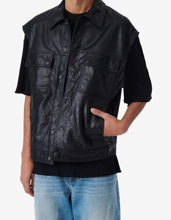 VESTE EN CUIR SANS MANCHES