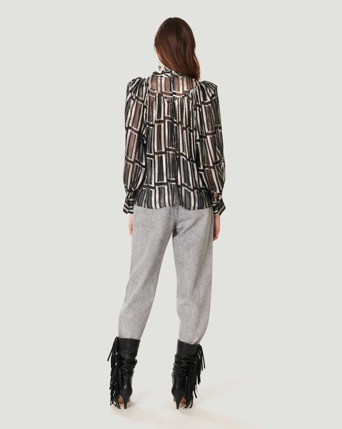 CLAIRETA SHEER METALLIC PRINTED TOP image number null