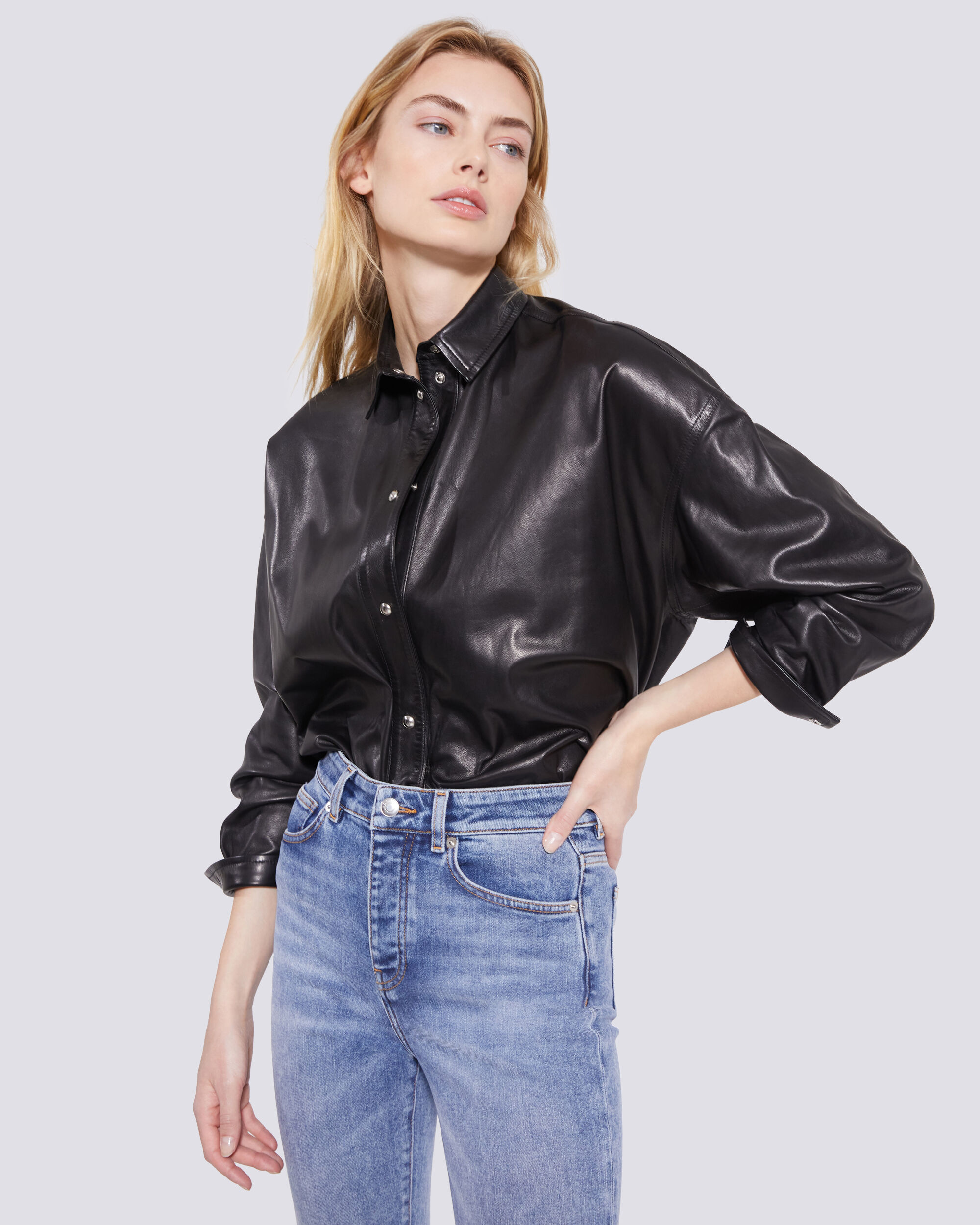 Iro System Leather Button Up Shirt In 
