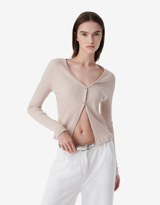RIBBED V-NECK CARDIGAN