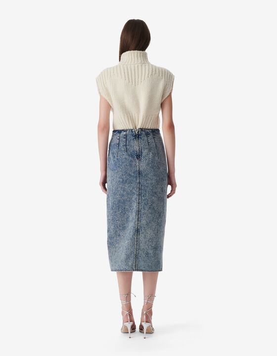 JUPE MIDI EN JEAN D&Eacute;LAV&Eacute;