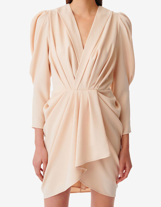 SHORT PLEATED V-NECK DRESS